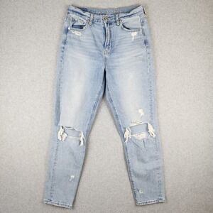 American Eagle Mom Jeans Women's Size 4 Regular Distressed Blue Light Wash Denim